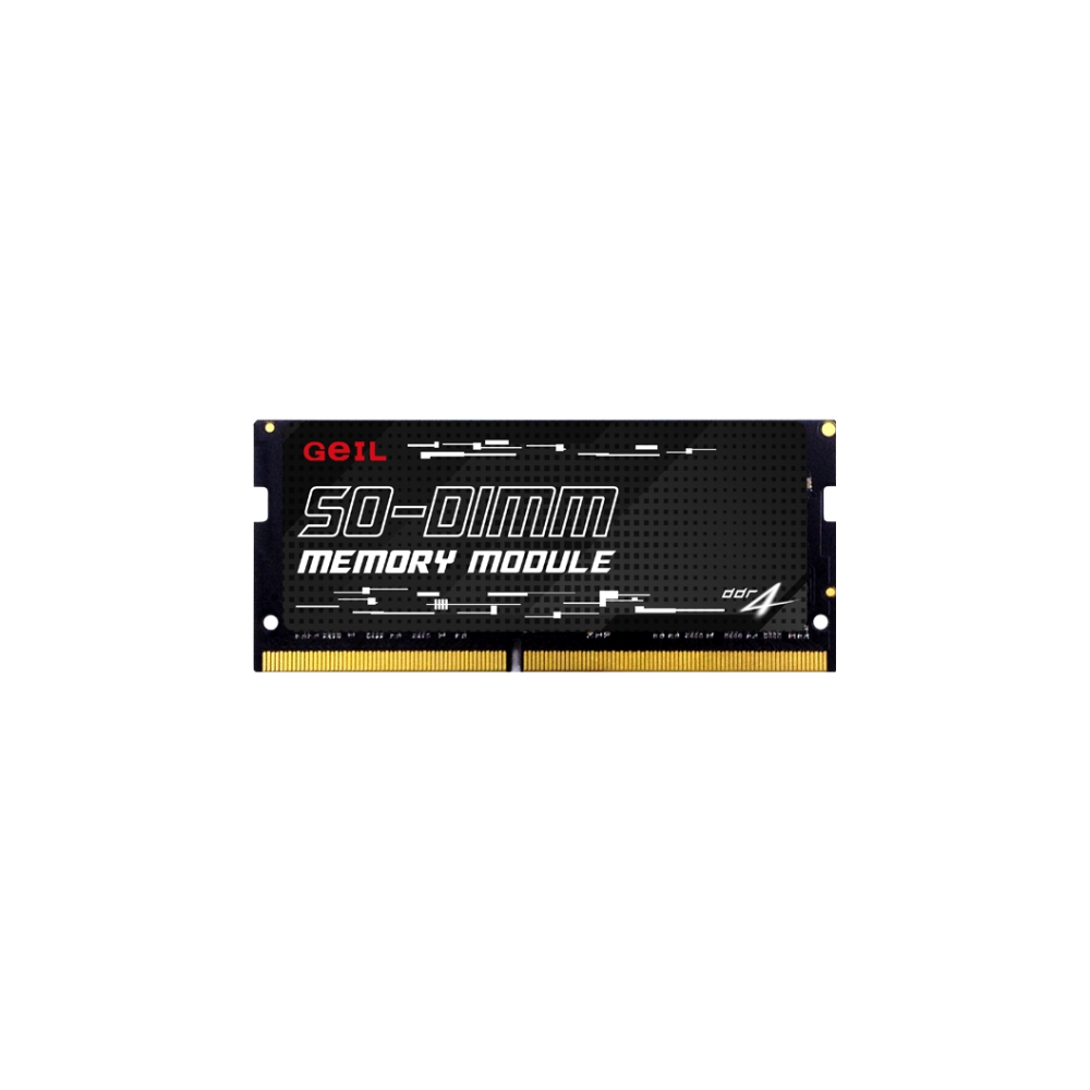 A large main feature product image of GeIL 32GB Single (1x32GB) DDR4 SO-DIMM 1.2V C19 2666MHz - Black