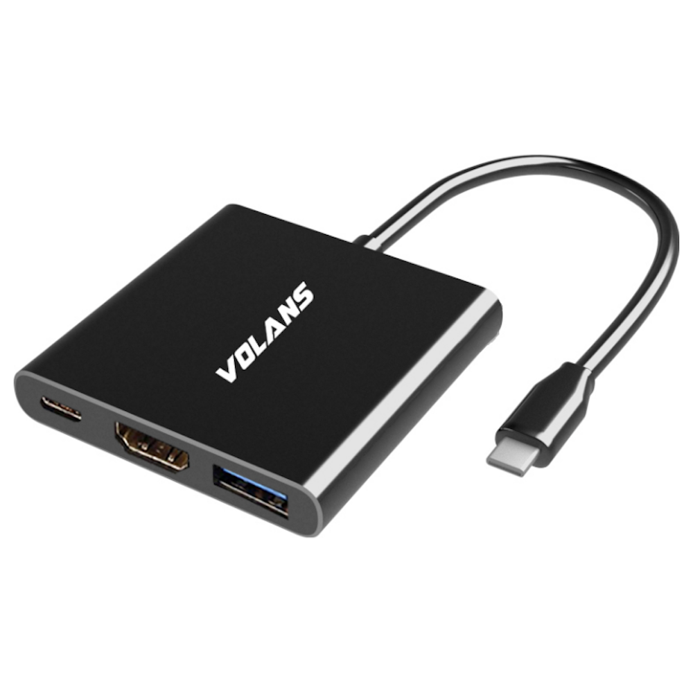 A large main feature product image of Volans Aluminium USB-C Multiport Adapter with PD, 4K HDMI & USB3.0