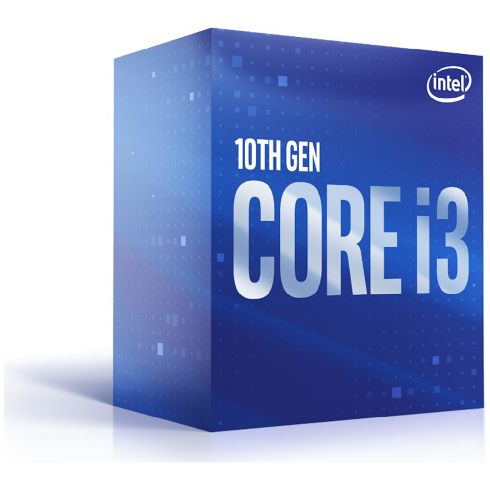 A large main feature product image of Intel Core i3 10100 Comet Lake 4 Core 8 Thread Up To 4.3Ghz LGA1200 - Retail Box