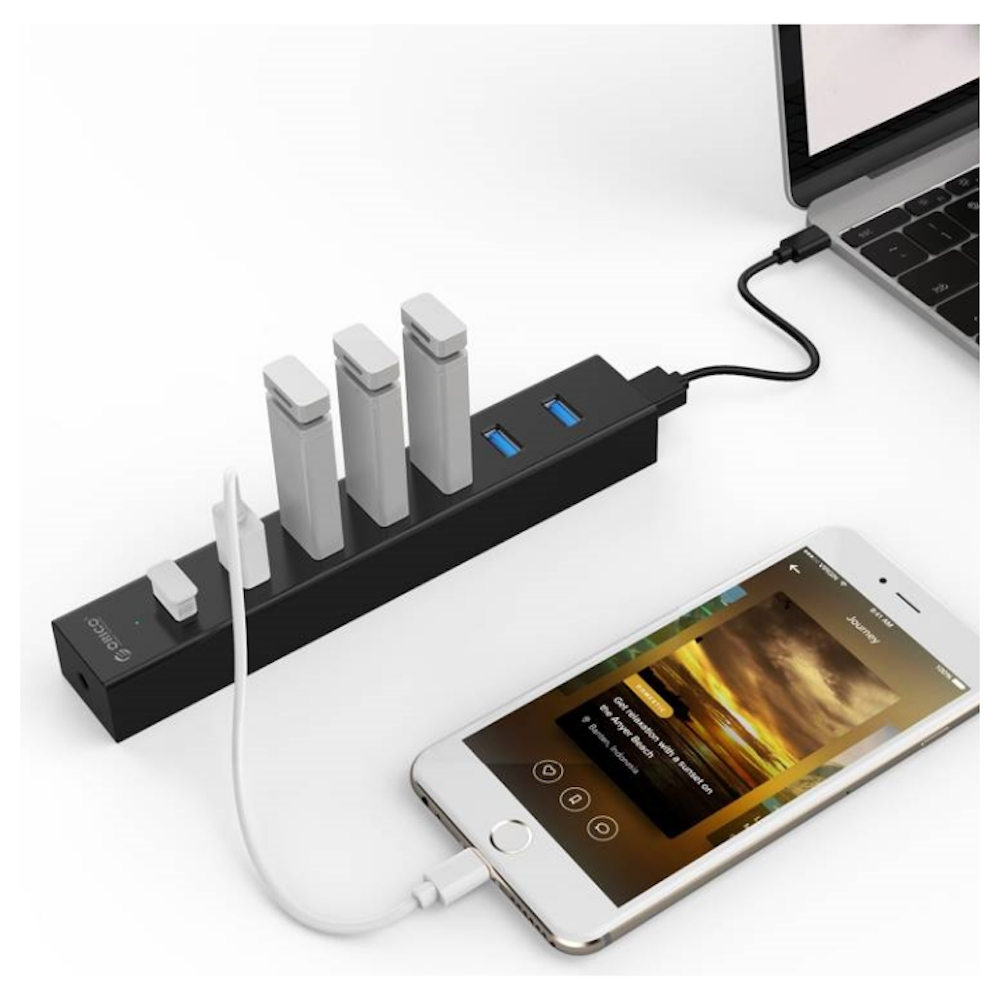 A large main feature product image of ORICO 7 Port SuperSpeed USB 3.0 Hub