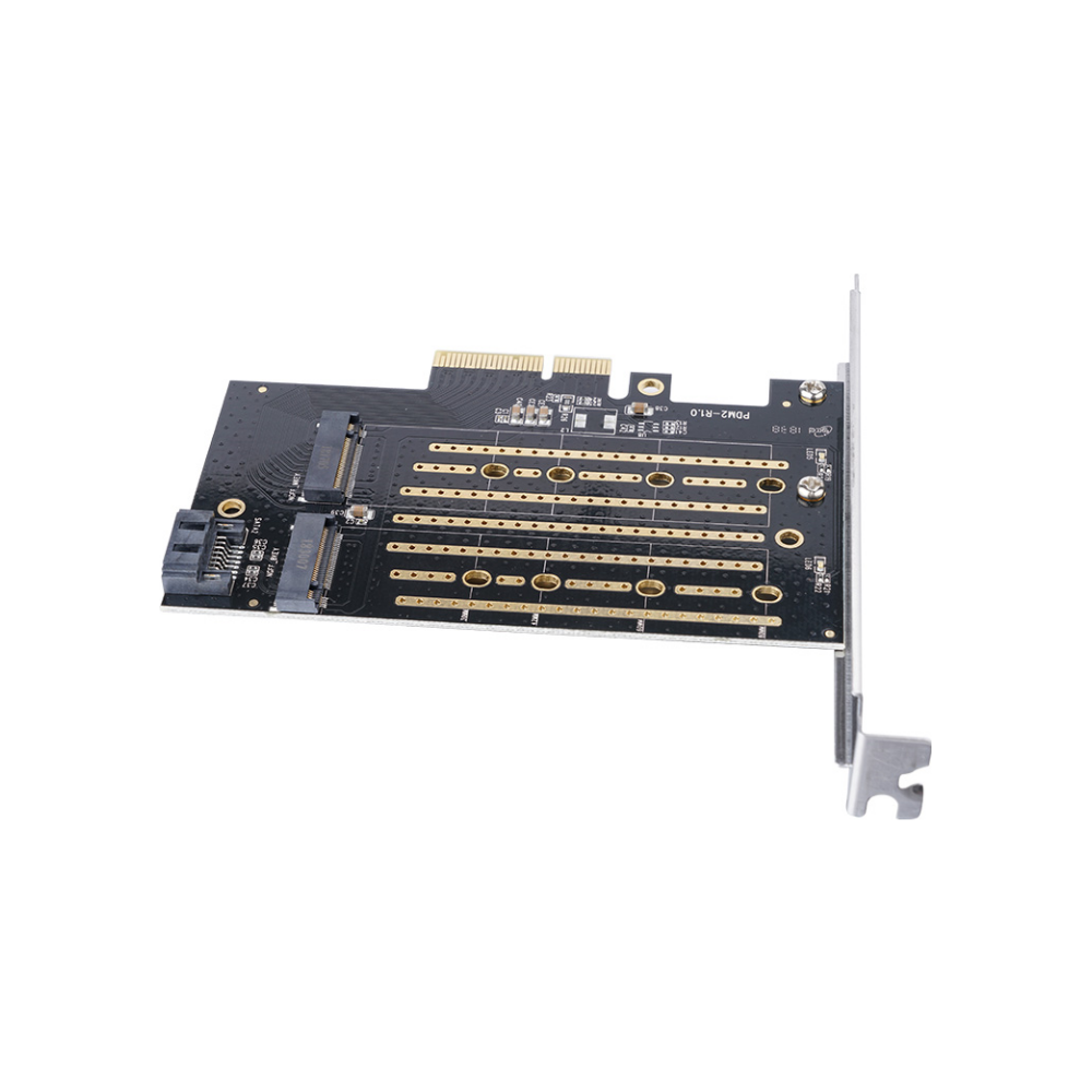 A large main feature product image of ORICO Dual M.2 NVMe to PCI-E 3.0 X4 Expansion Card