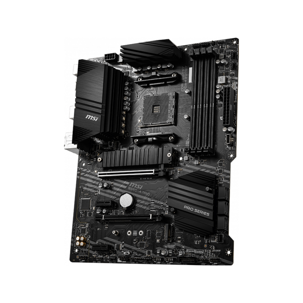 A large main feature product image of MSI B550-A PRO AM4 ATX Desktop Motherboard