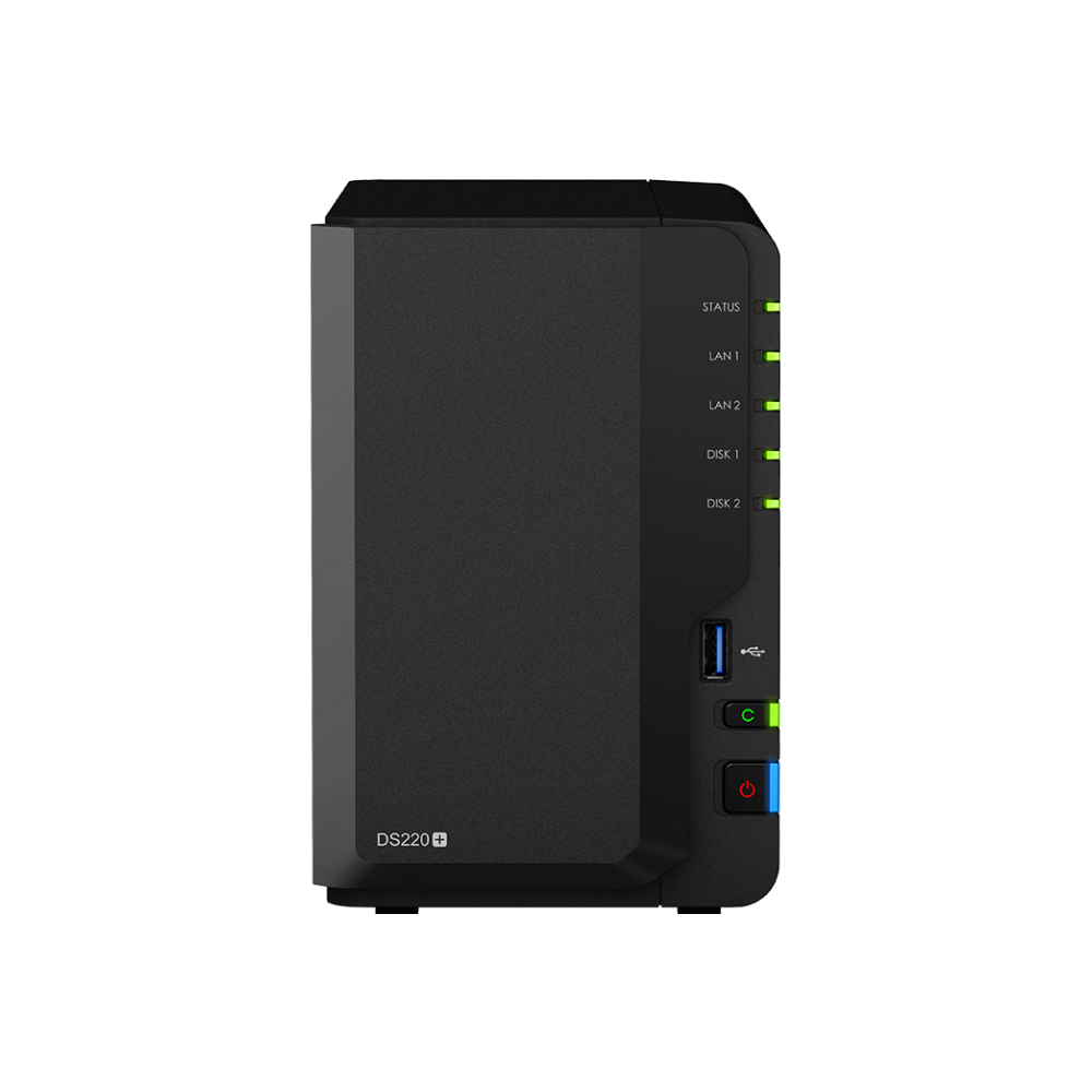 A large main feature product image of Synology DiskStation DS220+ Celeron Dual Core 2.0Ghz 2 Bay 2GB NAS Enclosure