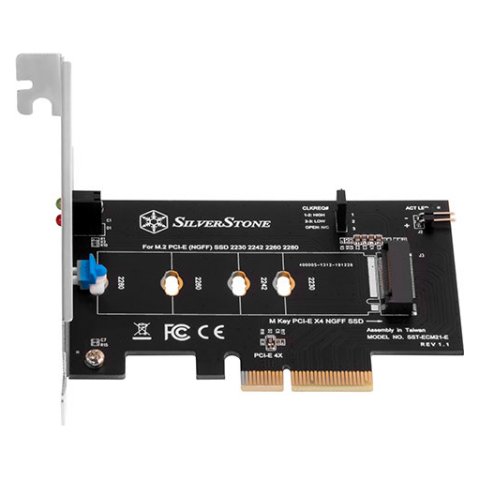 A large main feature product image of SilverStone M.2 PCIe/NVMe SSD To PCIe x4 Adapter
