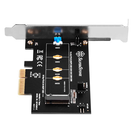 A large main feature product image of SilverStone M.2 PCIe/NVMe SSD To PCIe x4 Adapter