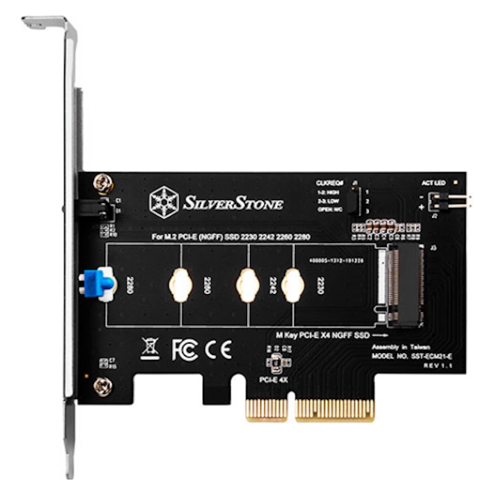 A large main feature product image of SilverStone M.2 PCIe/NVMe SSD To PCIe x4 Adapter