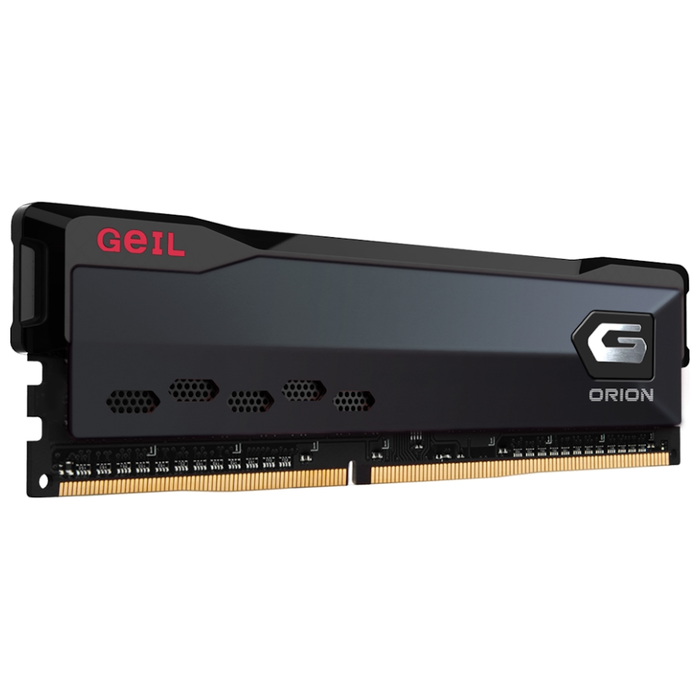 A large main feature product image of GeIL 16GB Kit (2x8GB) DDR4 Orion Charcoal Grey C16 3000MHz
