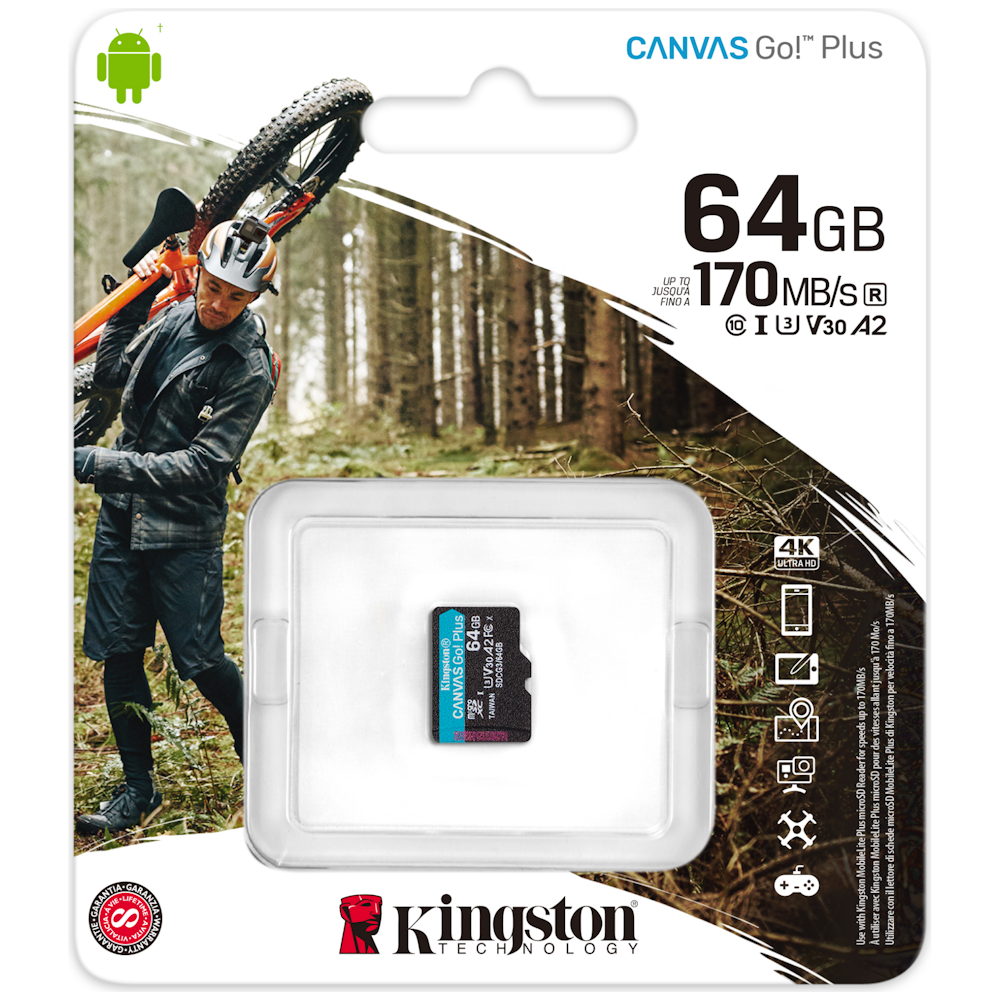 A large main feature product image of Kingston Canvas Go! Plus MicroSD 64GB