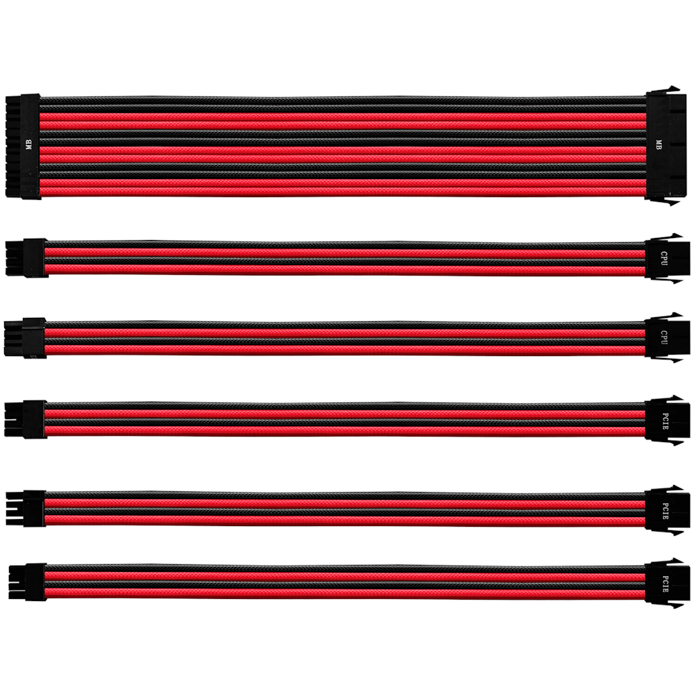 A large main feature product image of Cooler Master Red/Black Sleeved ATX Extension Cable Kit