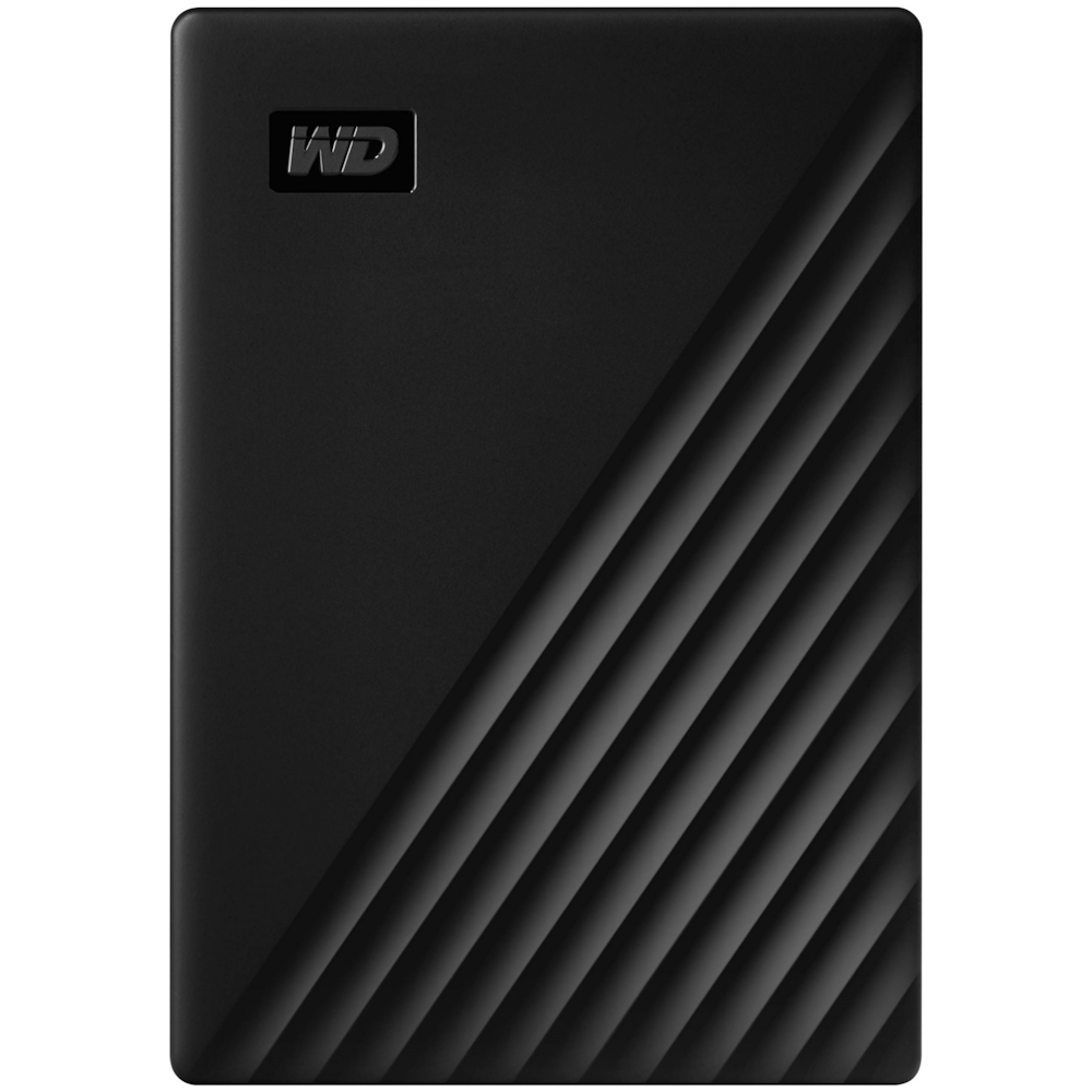 A large main feature product image of WD My Passport 5TB Black Portable HDD