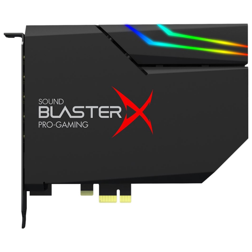 A large main feature product image of Creative Sound BlasterX AE-5 Plus Hi-Res PCIe Gaming Sound Card