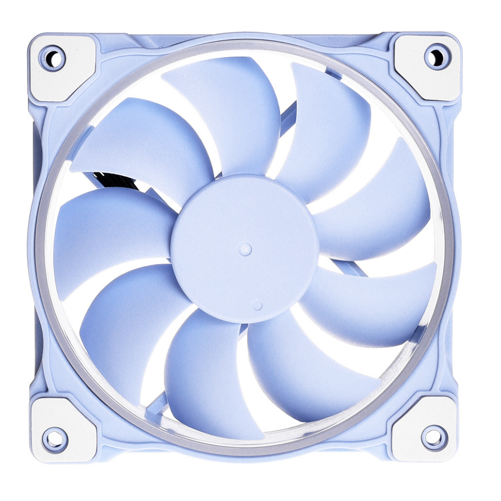 A large main feature product image of ID-COOLING ZF Series Pastel 120mm White LED Baby Blue PWM Fan