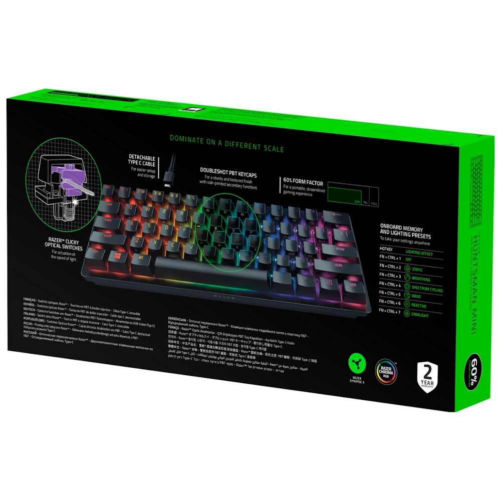 A large main feature product image of Razer Huntsman Mini - Opto-Mechanical Chroma Gaming Keyboard (Purple Switch)