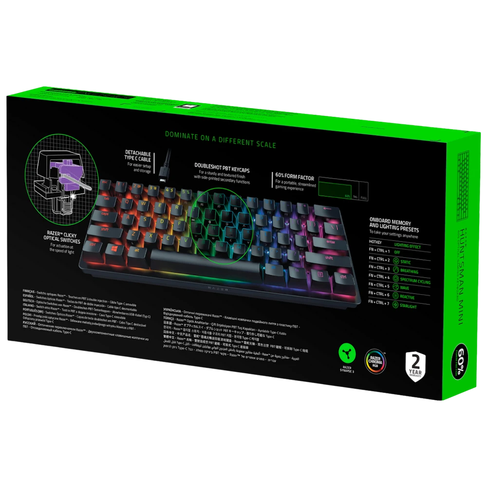 A large main feature product image of Razer Huntsman Mini - Opto-Mechanical Chroma Gaming Keyboard (Purple Switch)
