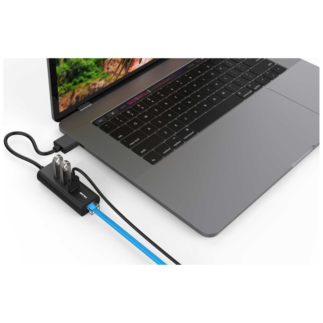 A large main feature product image of Volans Aluminium 3 Port USB3.0 Hub + RJ45 Gigabit Ethernet Adapter