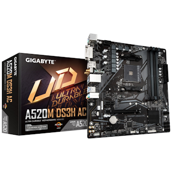Product image of Gigabyte A520M DS3H AC AM4 mATX Desktop Motherboard - Click for product page of Gigabyte A520M DS3H AC AM4 mATX Desktop Motherboard