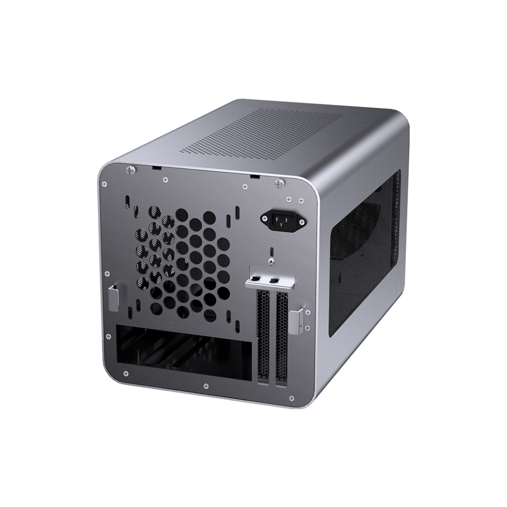 A large main feature product image of Jonsbo V8 Grey mITX Case w/Side Panel Window