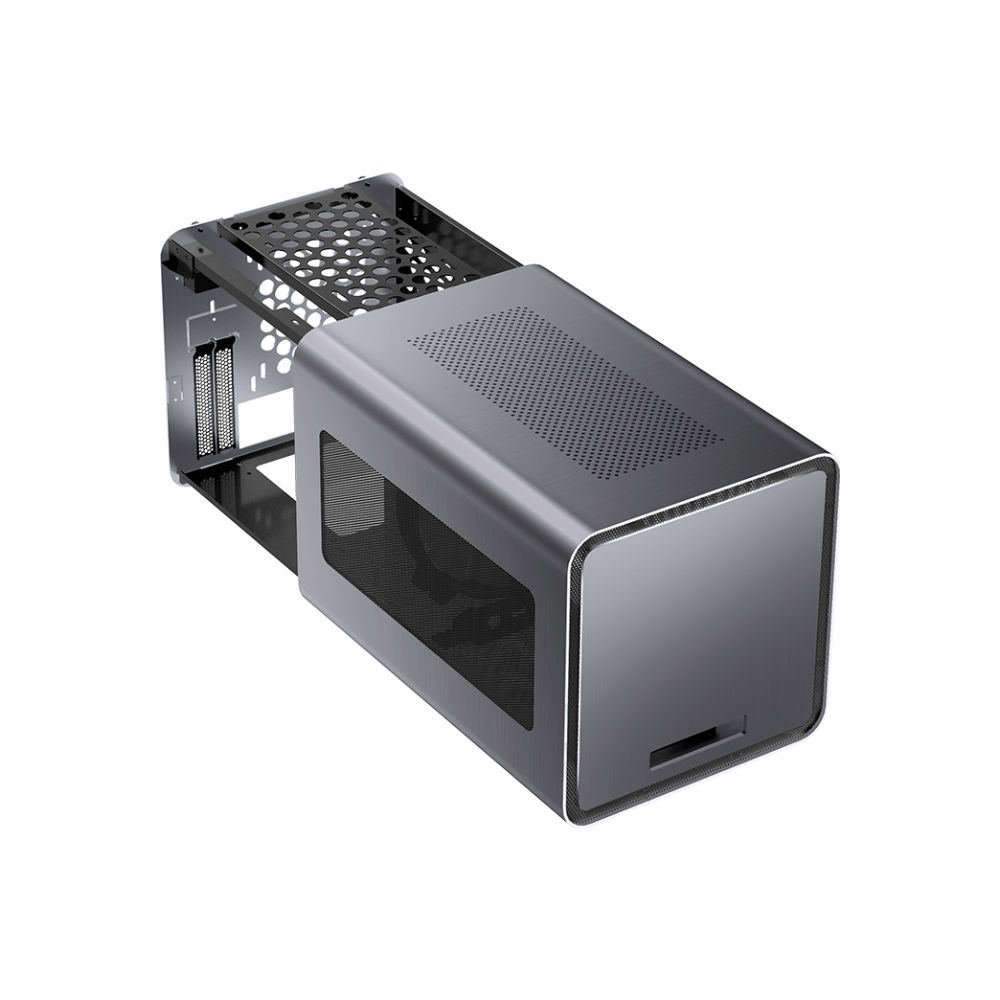 A large main feature product image of Jonsbo V8 Grey mITX Case w/Side Panel Window