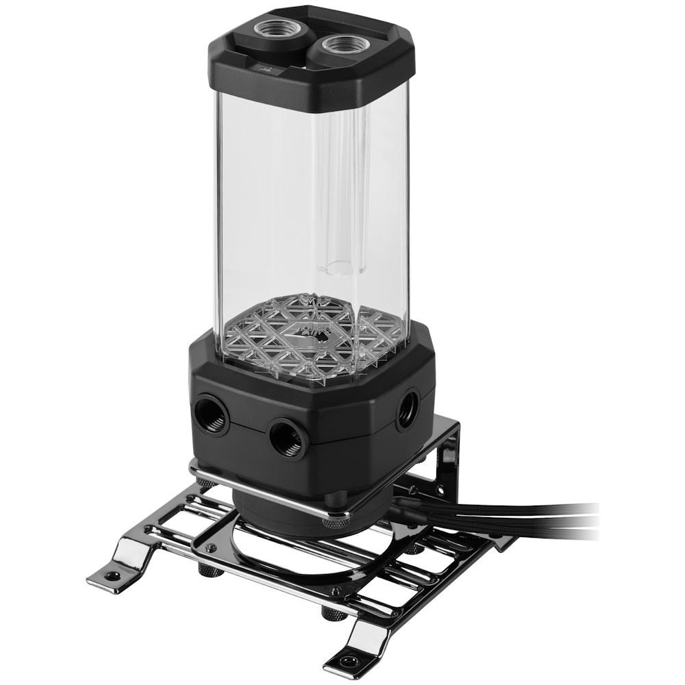 A large main feature product image of Corsair Hydro X Series XD5 RGB Pump/Reservoir Combo — Black