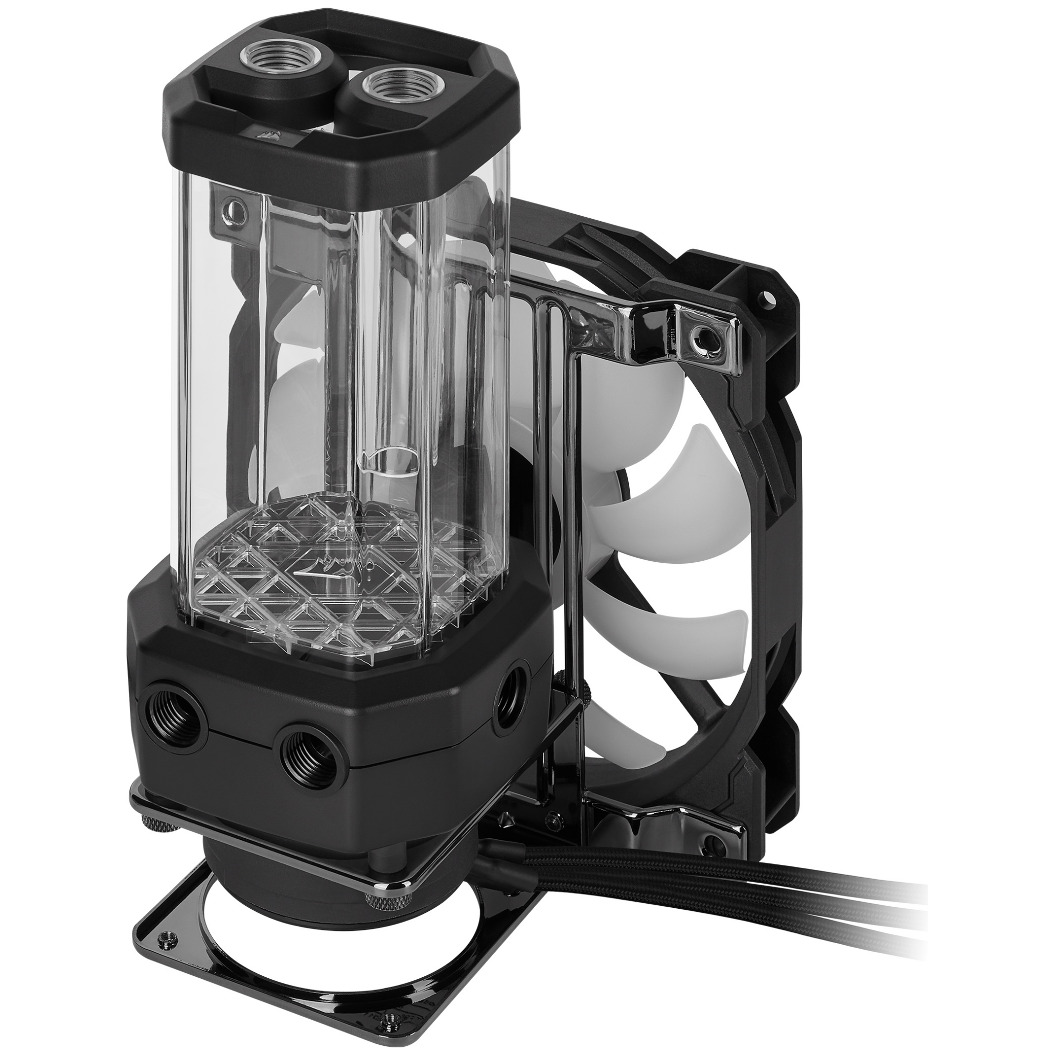 A large main feature product image of Corsair Hydro X Series XD5 RGB Pump/Reservoir Combo — Black