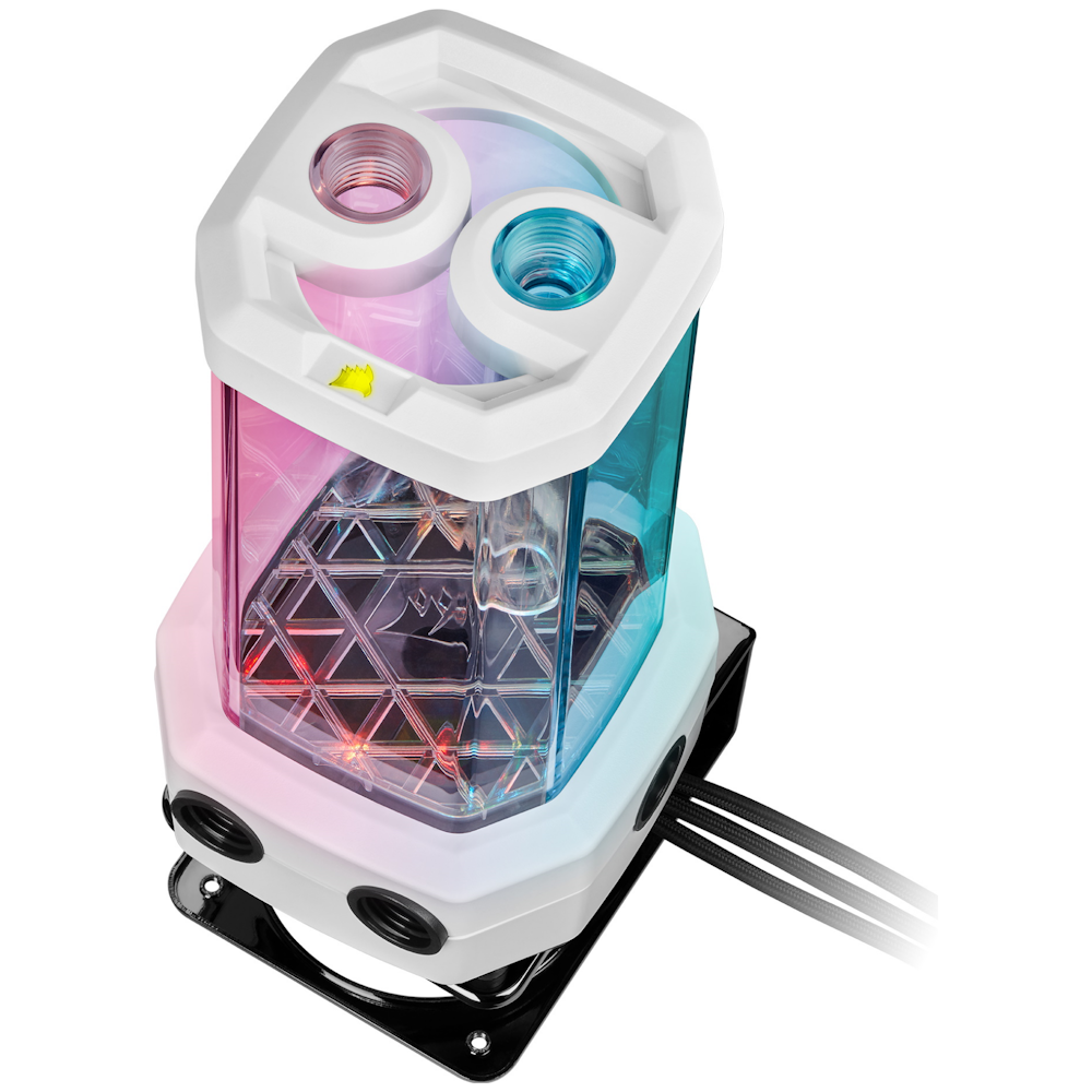 A large main feature product image of Corsair Hydro X Series XD5 RGB Pump/Reservoir Combo — White