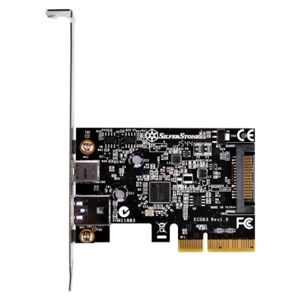 SilverStone ECU03 USB3.1 PCIe Controller Card with 1x USB Type-A and 1x USB Type-C Port