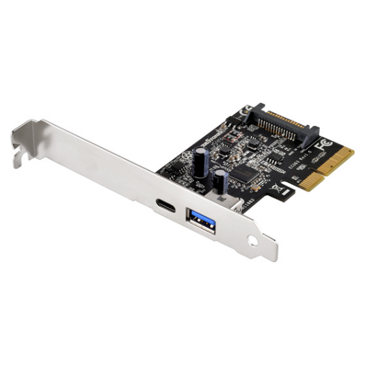 A large main feature product image of SilverStone ECU03 USB3.1 PCIe Controller Card with 1x USB Type-A and 1x USB Type-C Port