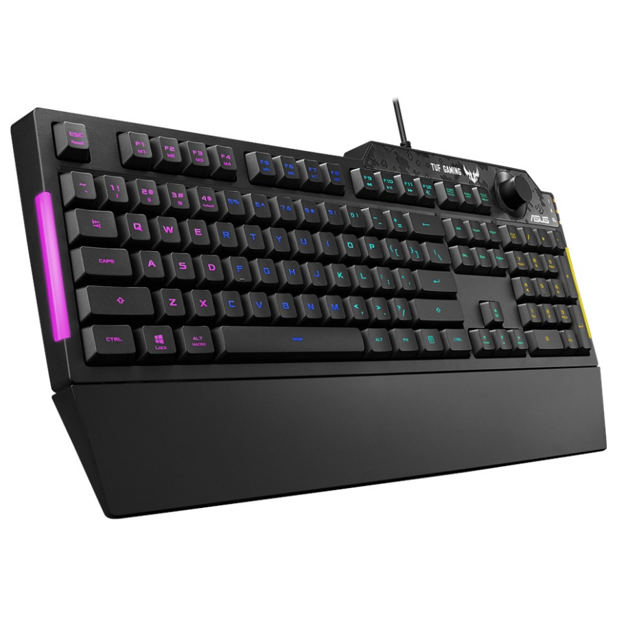 A large main feature product image of ASUS TUF Gaming K1 RGB Gaming Keyboard