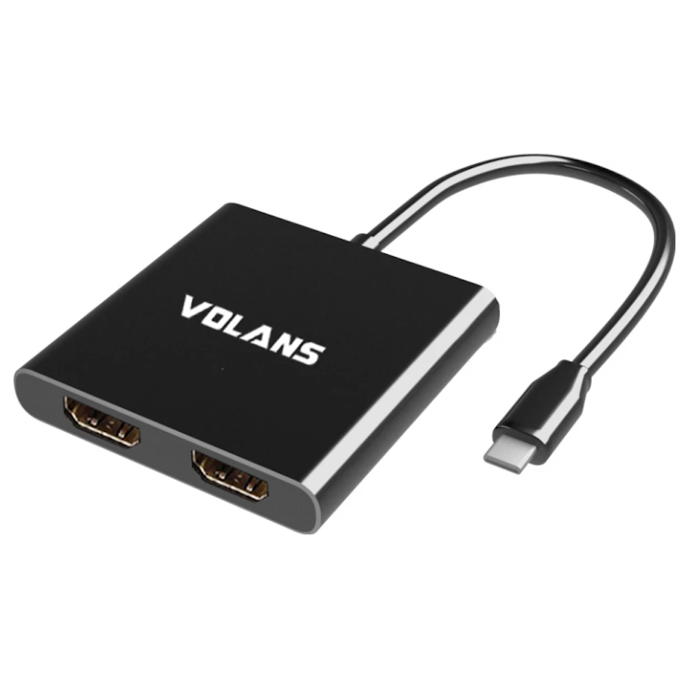 Volans Aluminium USB Type-C to Dual HDMI 2.0 Adapter – 4K@60Hz