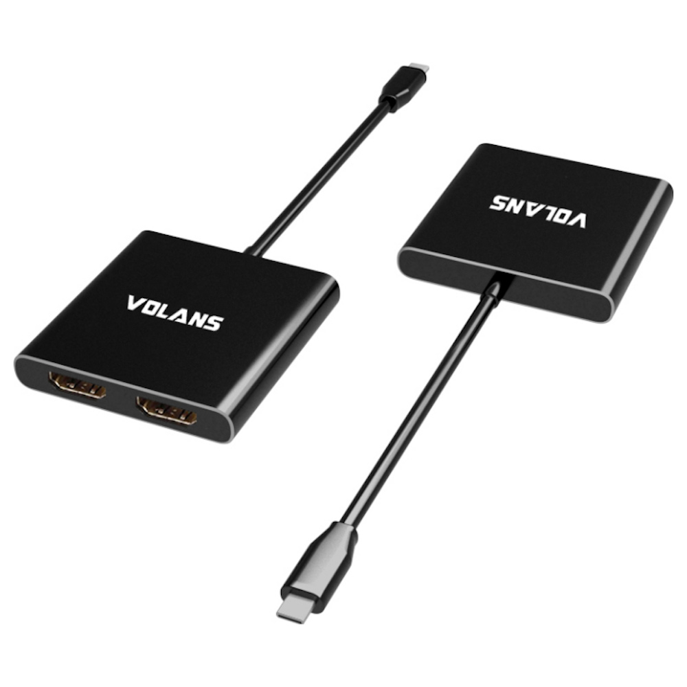 A large main feature product image of Volans Aluminium USB-C to Dual HDMI 2.0 Adapter – 4K@60Hz
