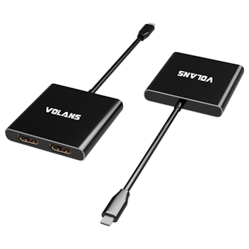 Product image of Volans Aluminium USB-C to Dual HDMI 2.0 Adapter – 4K@60Hz - Click for product page of Volans Aluminium USB-C to Dual HDMI 2.0 Adapter – 4K@60Hz