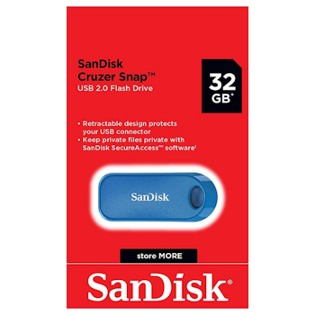 Product image of SanDisk Cruzer Snap 32GB USB2.0 Flash Drive Blue - Click for product page of SanDisk Cruzer Snap 32GB USB2.0 Flash Drive Blue