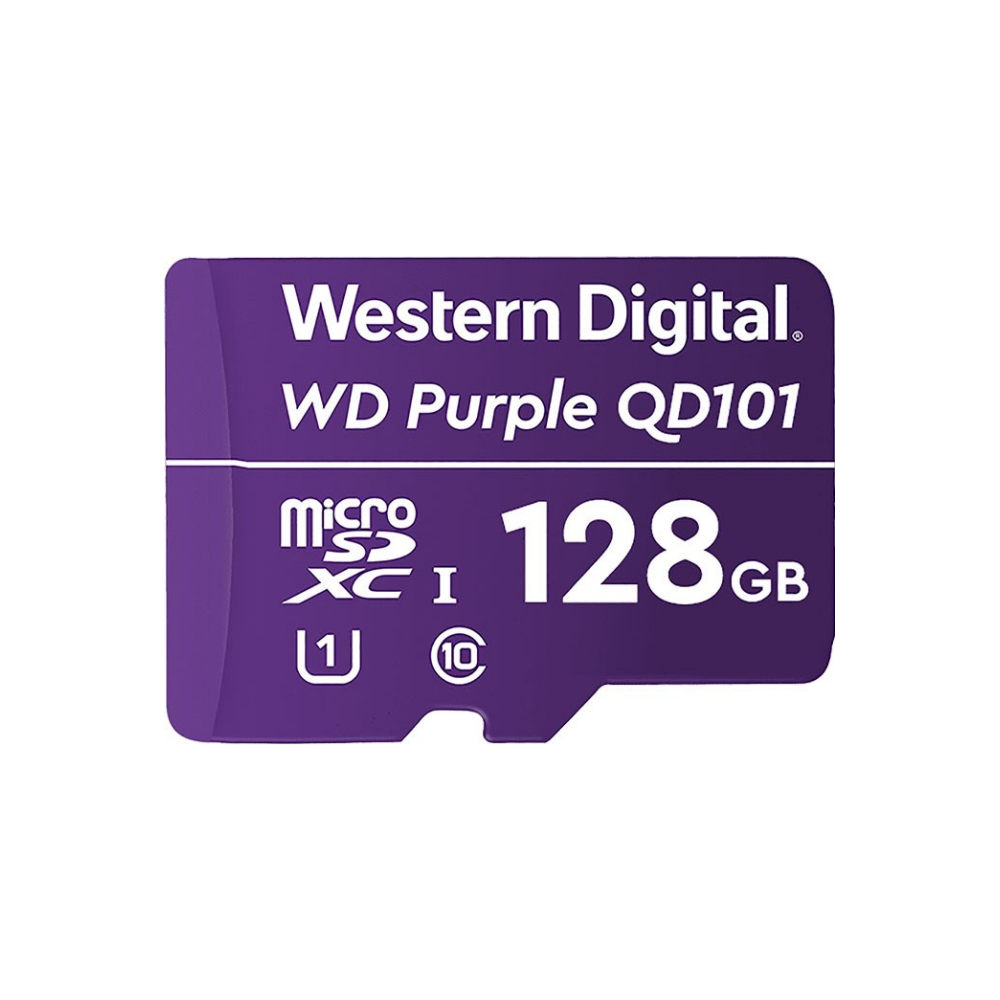 A large main feature product image of WD Purple Surveillance microSD Card - 128GB