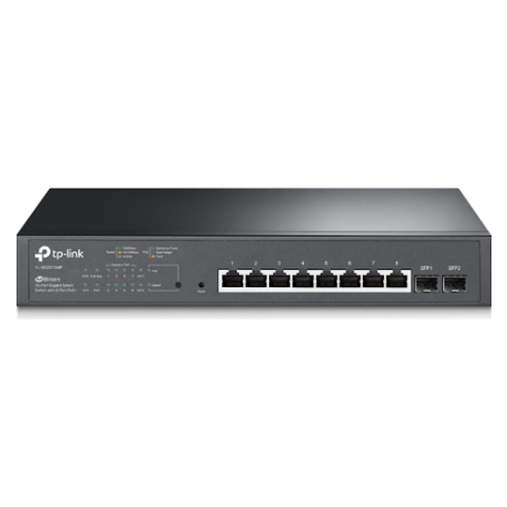 A large main feature product image of TP-Link JetStream SG2210MP - 10-Port Gigabit Smart Switch with 8-Port PoE+
