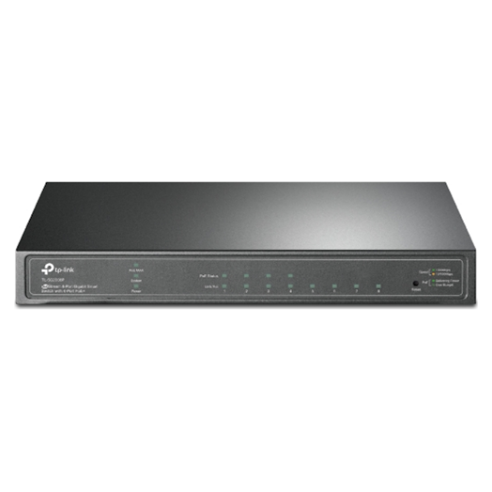 A large main feature product image of TP-Link JetStream SG2008P - 8-Port Gigabit Smart Switch with 4-Port PoE+
