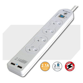 Product image of Sansai 4 Way Surge Board with 2 USB Charging Ports - Click for product page of Sansai 4 Way Surge Board with 2 USB Charging Ports