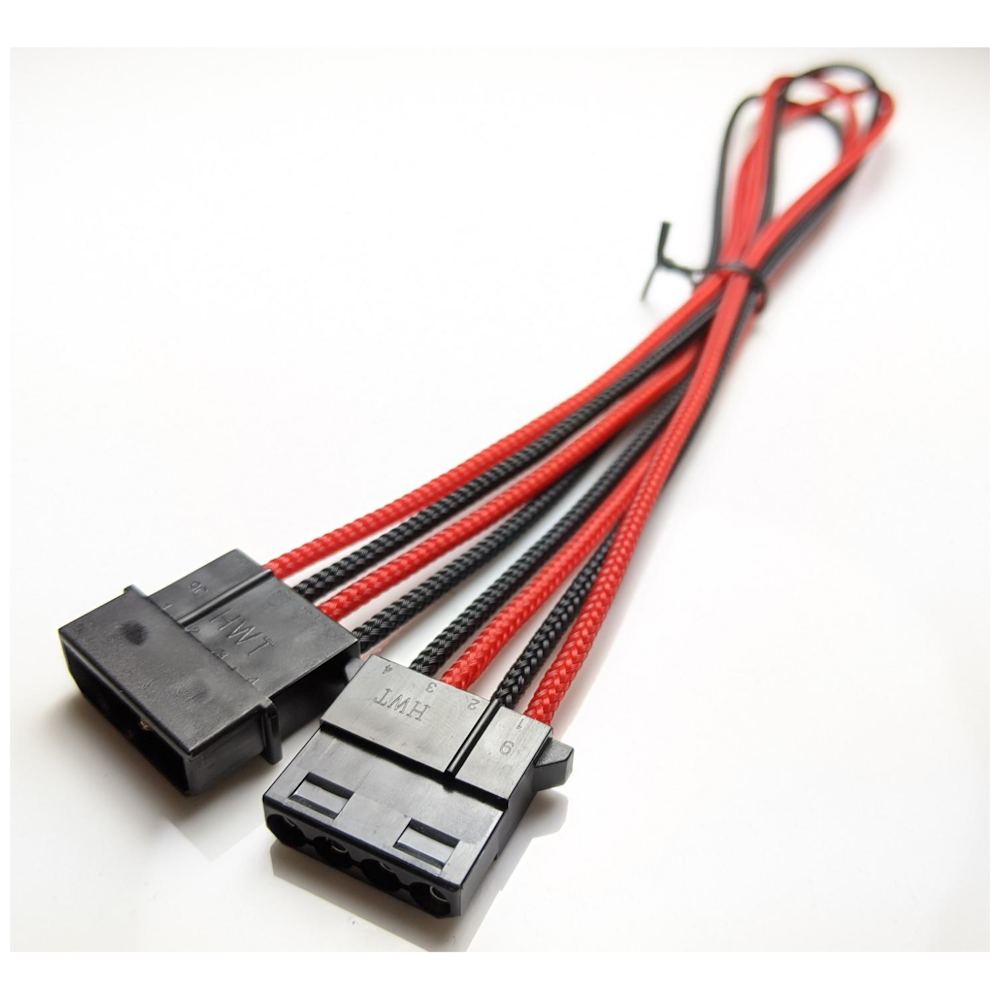 A large main feature product image of GamerChief Molex Power 45cm Sleeved Extension Cable (Black/Red)