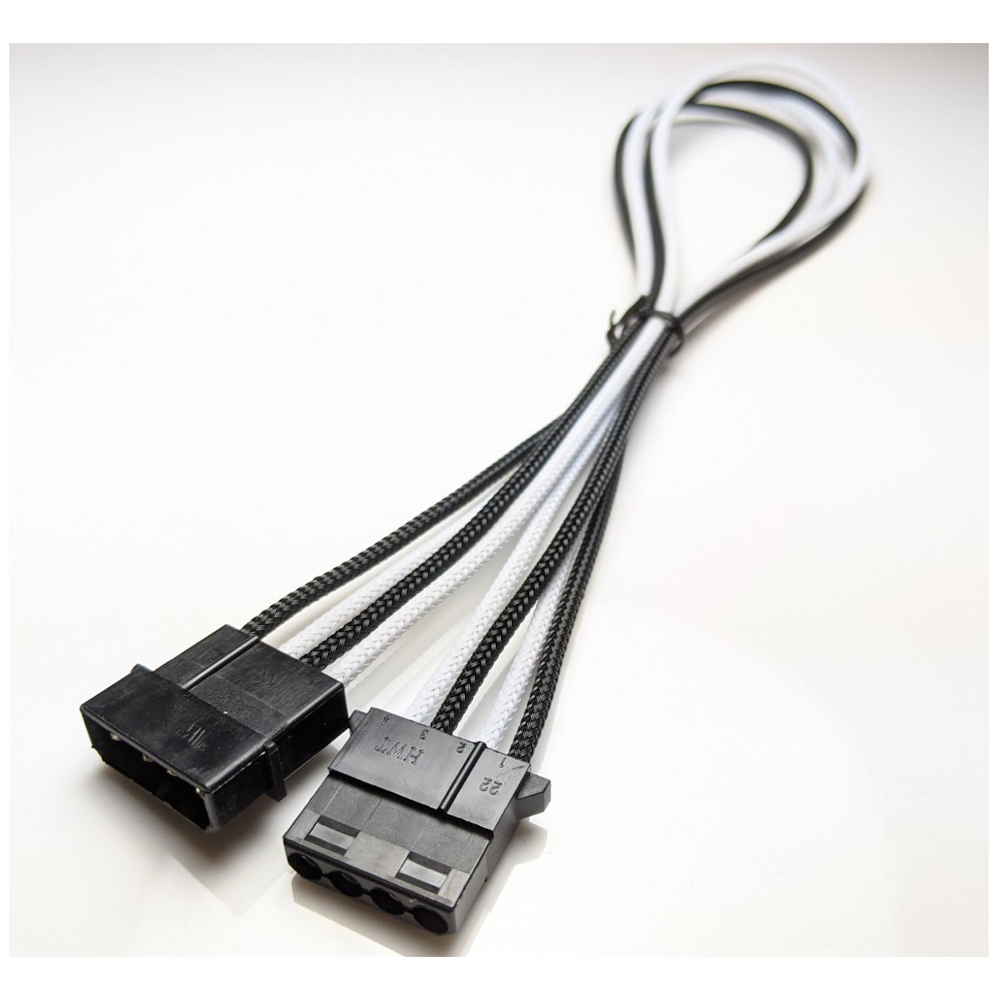 A large main feature product image of GamerChief Molex Power 45cm Sleeved Extension Cable (Black/White)