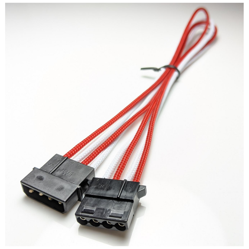 A large main feature product image of GamerChief Molex Power 45cm Sleeved Extension Cable (White/Red)