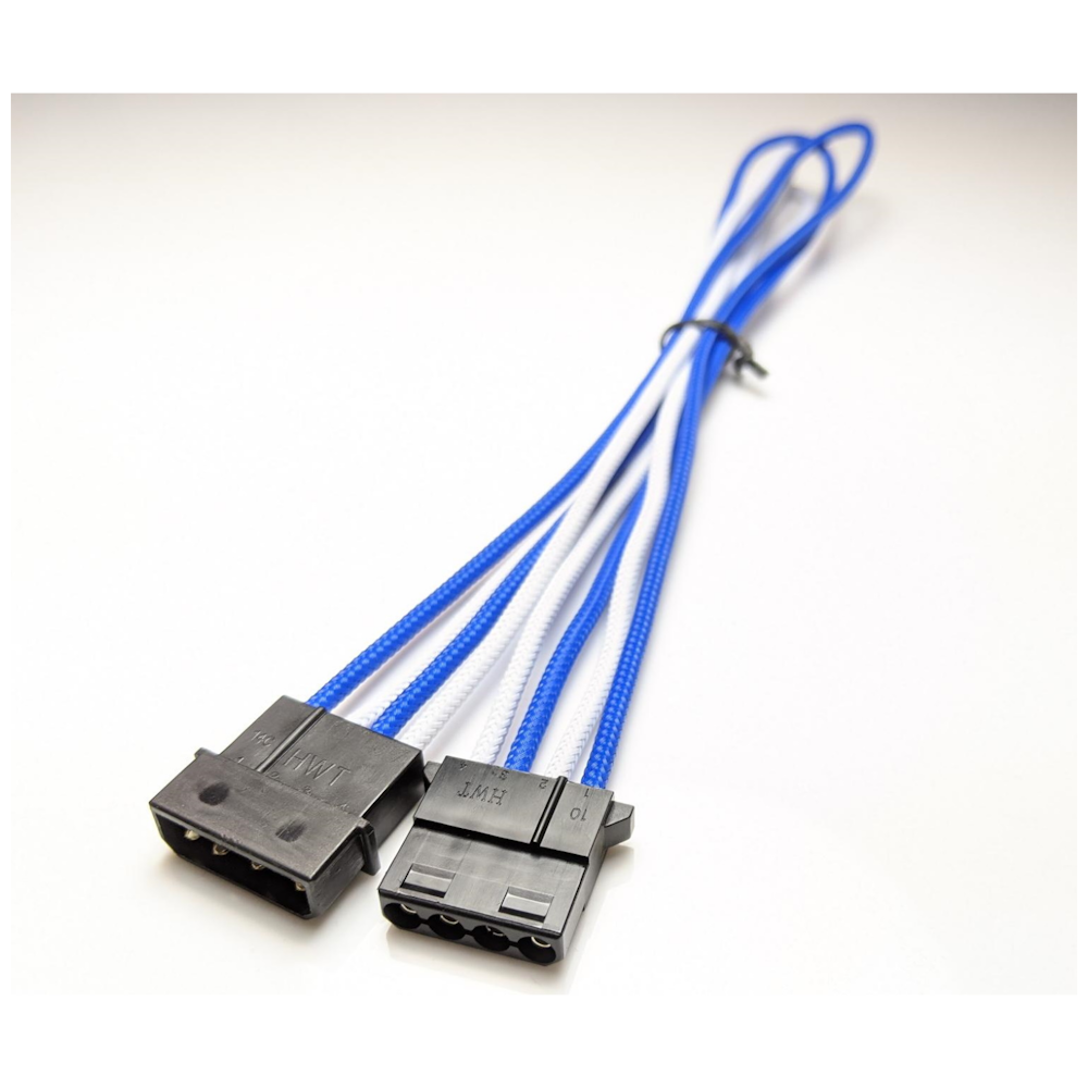 A large main feature product image of GamerChief Molex Power 45cm Sleeved Extension Cable (White/Blue)