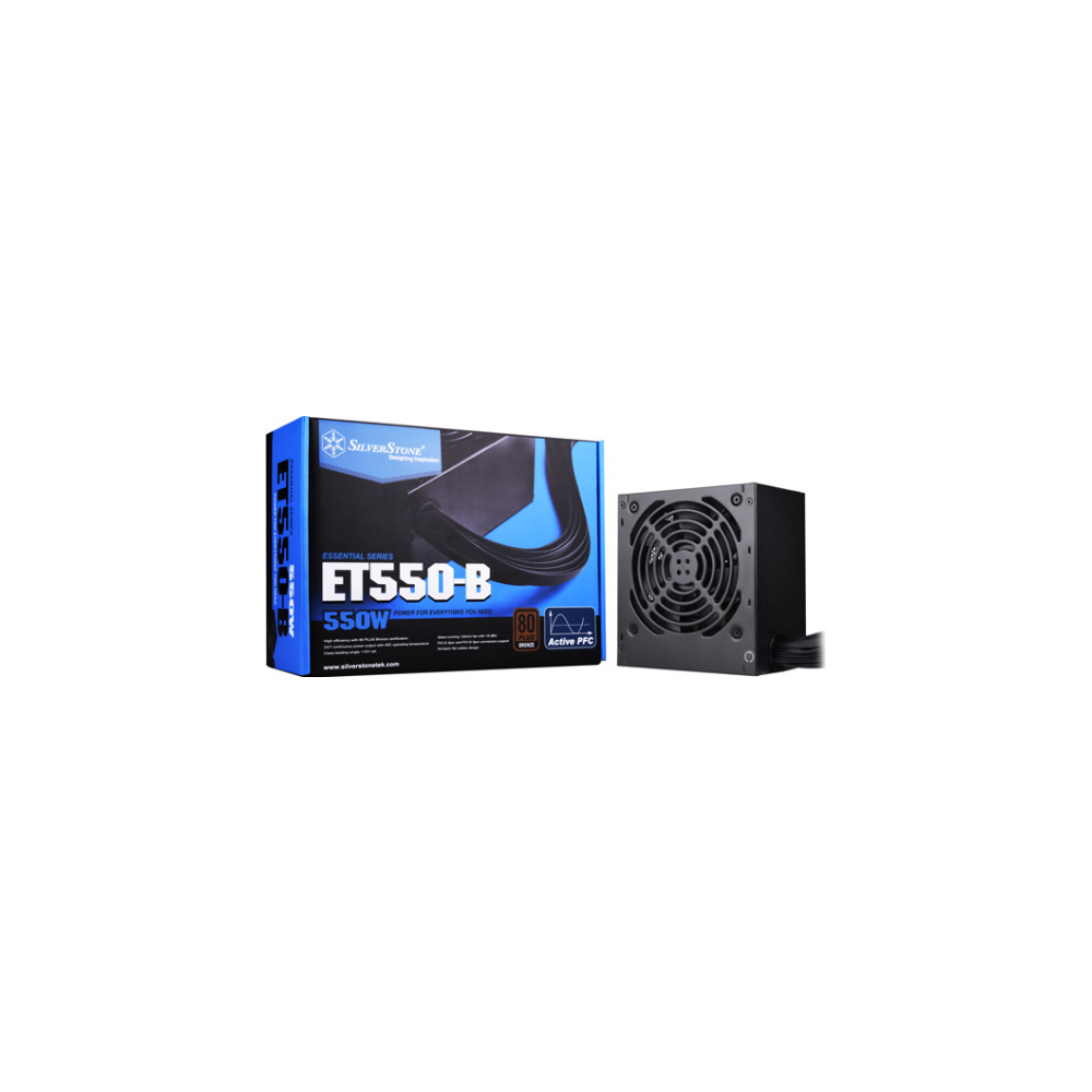 A large main feature product image of SilverStone ET550-B V1.2 550W Bronze ATX PSU