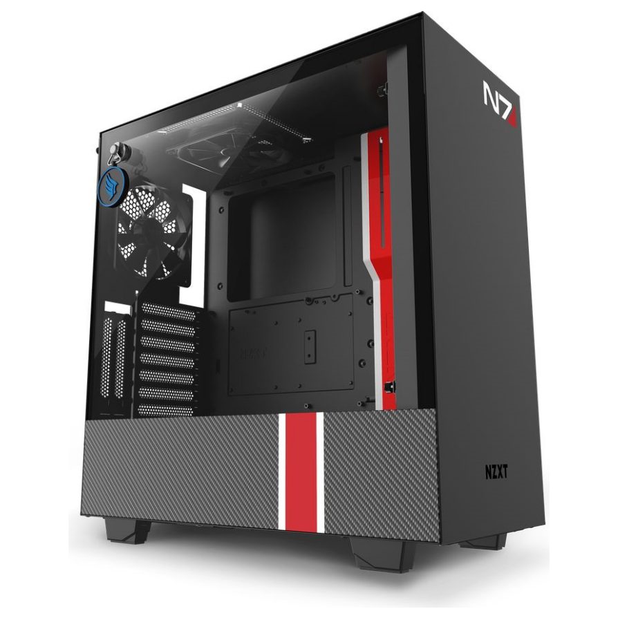 A large main feature product image of NZXT H510i Smart Mid Tower Case w/Tempered Glass Side Panel Mass Effect Edition
