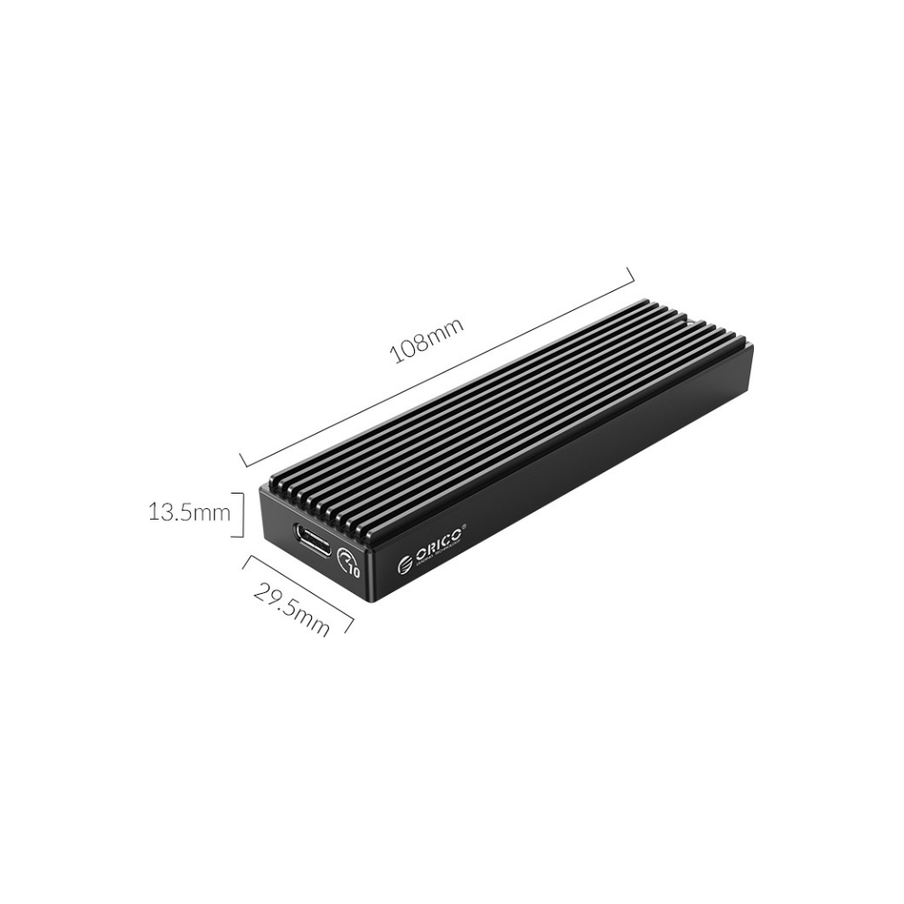 A large main feature product image of ORICO Aluminum M.2 NVMe USB3.1 Gen2 SSD Enclosure