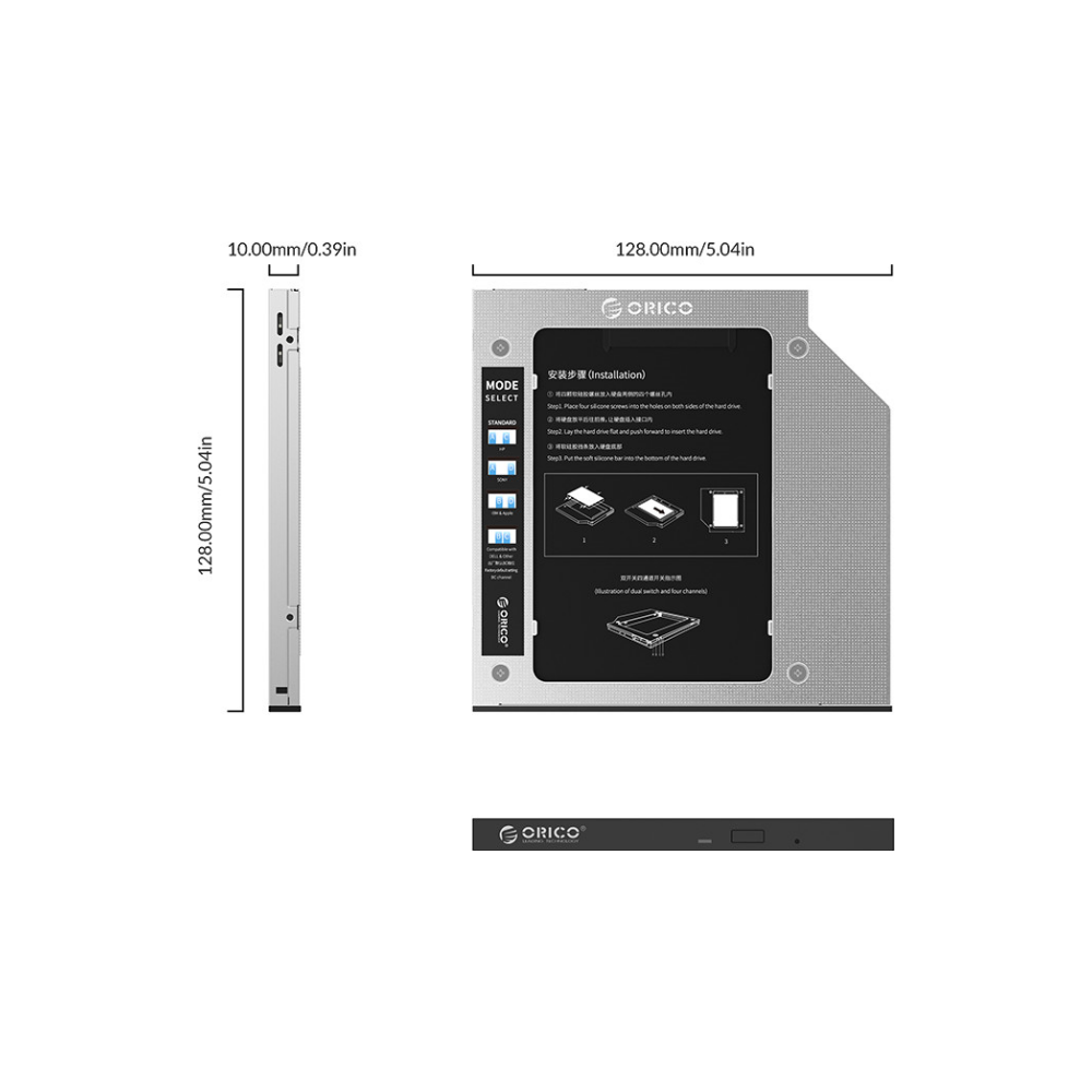 A large main feature product image of ORICO Hard Drive / SSD Caddy For Laptop Optical Bay