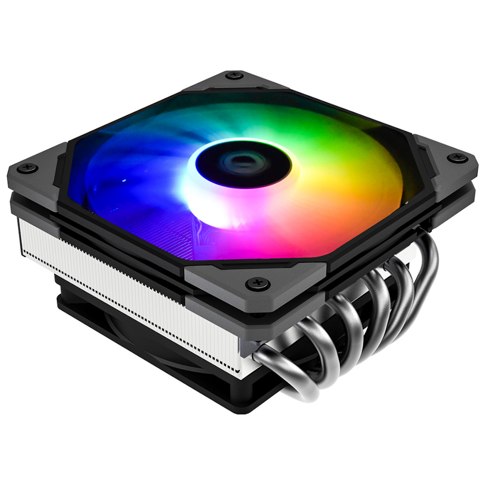 A large main feature product image of ID-COOLING Iceland Series IS-60 EVO ARGB Low Profile CPU Cooler