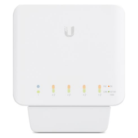 A large main feature product image of Ubiquiti USW Flex 5-Port 1GbE Layer 2 PoE Switch (3-Pack)