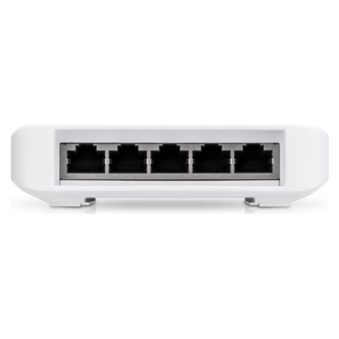 A large main feature product image of Ubiquiti USW Flex 5-Port 1GbE Layer 2 PoE Switch (3-Pack)