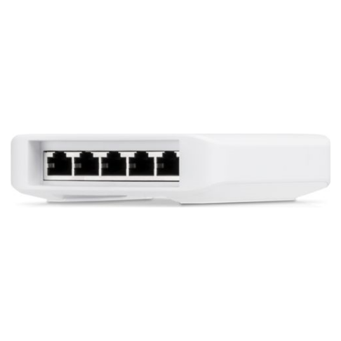 A large main feature product image of Ubiquiti USW Flex 5-Port 1GbE Layer 2 PoE Switch (3-Pack)