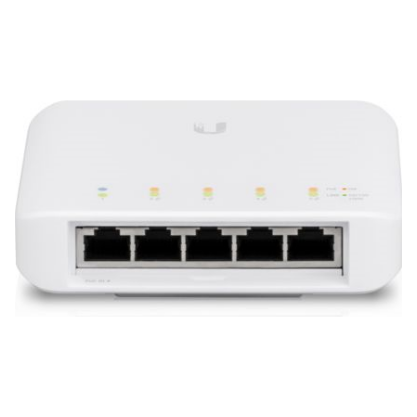 A large main feature product image of Ubiquiti USW Flex 5-Port 1GbE Layer 2 PoE Switch (3-Pack)