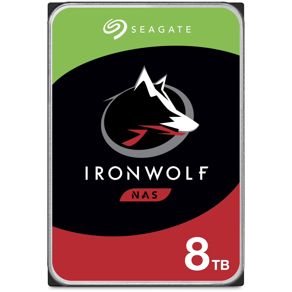A large main feature product image of Seagate IronWolf 3.5" NAS HDD - 8TB 256MB